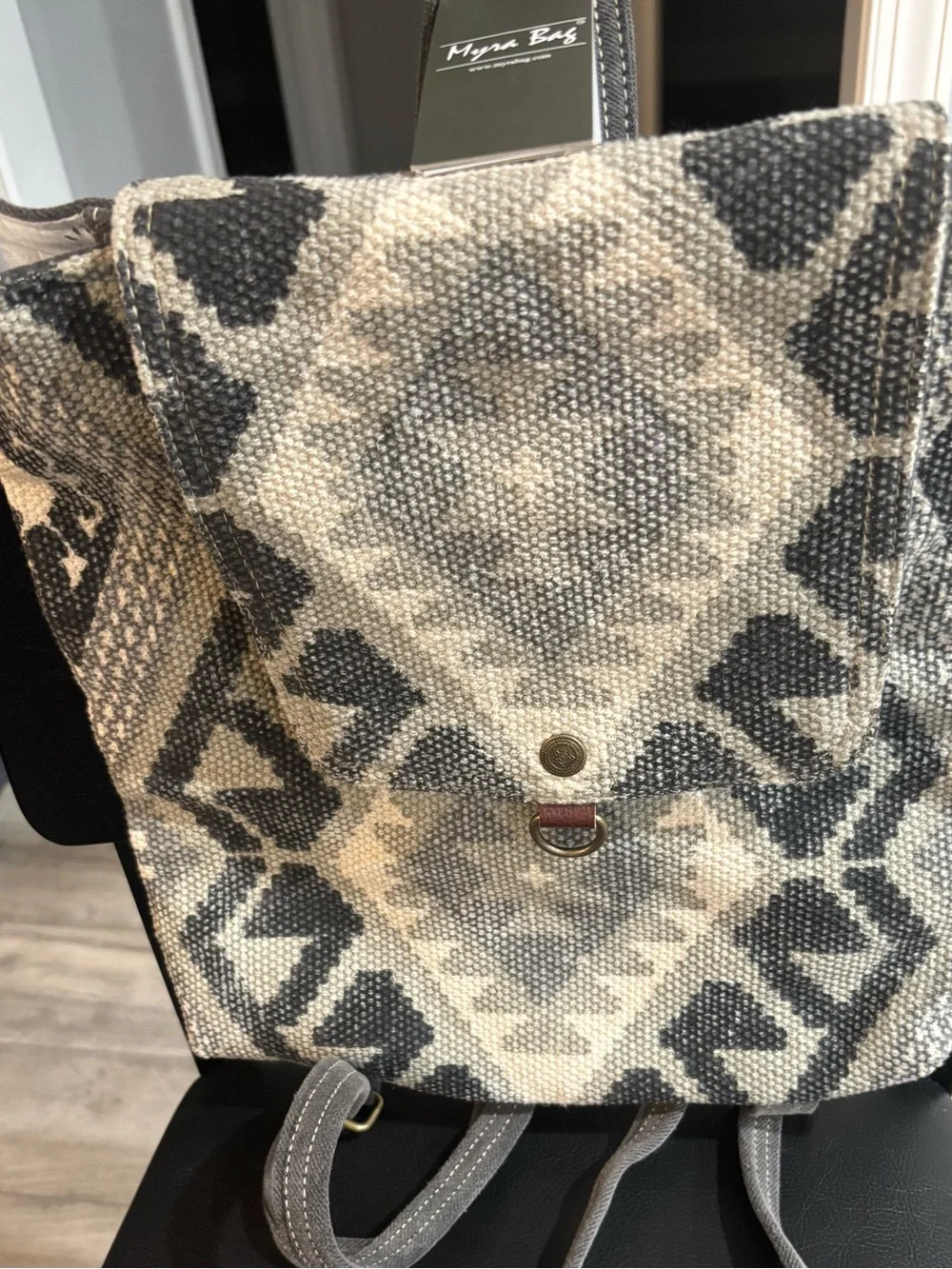 NWT Myra Bag Gray and Cream Woven Geometric Backpack